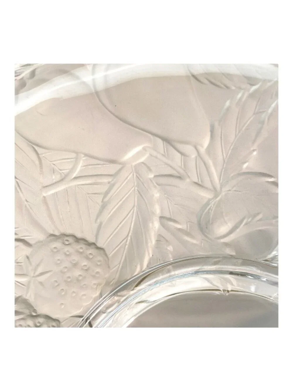 Glass Serving Platter With Raised Fruit & Leaf Design Scalloped Edges 14